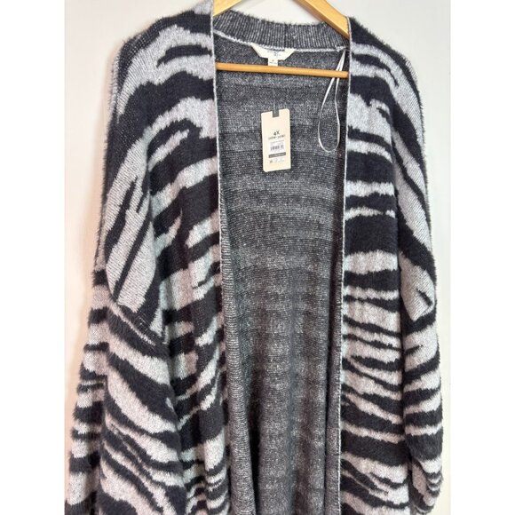 Terra & Sky Cardigan 4X Gray Tiger Stripe Jacquard Eyelash Duster Open-Front NWT - Picture 2 of 8